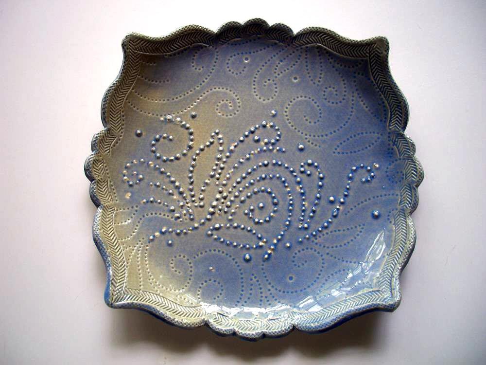 Garlic Grater Bread Dipping Plate in Castile by CatsPawPottery