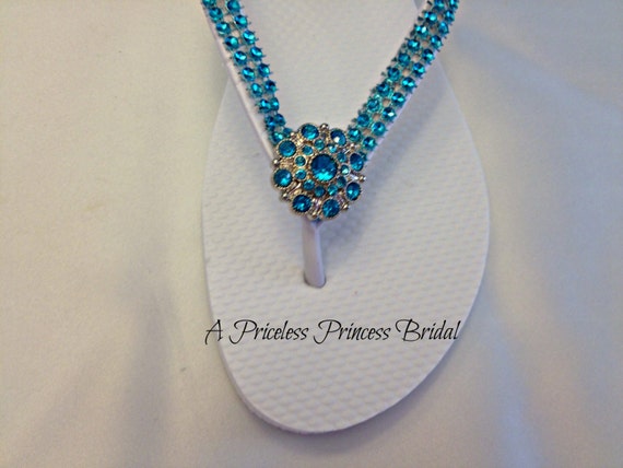 Turquoise Rhinestone Bridesmaid Flip Flops, White Wedding Flip Flops ...