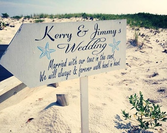 Beach Wedding Signs - Beach Wedding Decorations - 24x10 FREE Stake- Wedding Arrow Signs