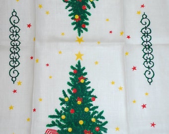 Vintage Christmas Tree and Sleigh Kitchen Towel