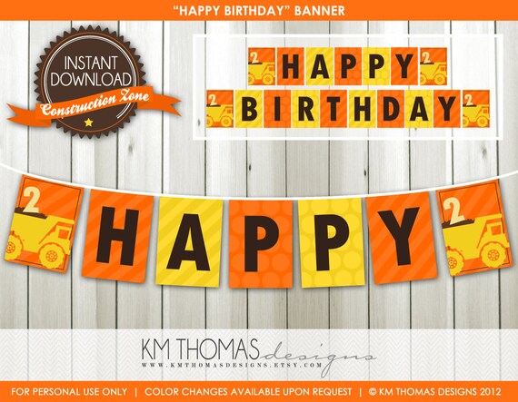 Printable Birthday Banner - Instant Download Construction Banner - Work Truck Banner - Personalized Banner - Dump Truck Banner - BD103 Il_570xn