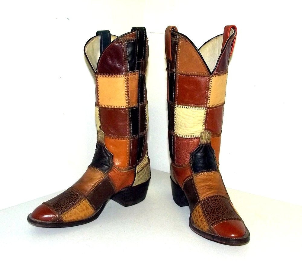 Larry Mahan Patchwork Cowboy Boots Size 6.5 B Rare Western