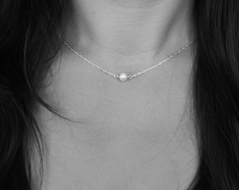 Single Pearl Sterling Silver Necklace - Solitaire Necklace - Freshwater Pearl Necklace