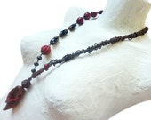 Sale. One Step. Rustic victorian tribal assemblage statement necklace with salvaged treasures in dark black red.