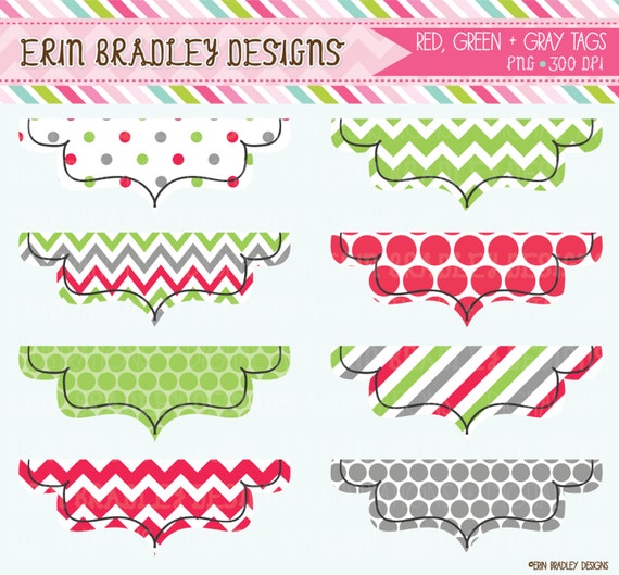 50% OFF SALE Christmas Labels Clipart Commercial Use Clip Art Graphics Red Green & Gray Polka Dots Chevron Striped Tags Il_570xn