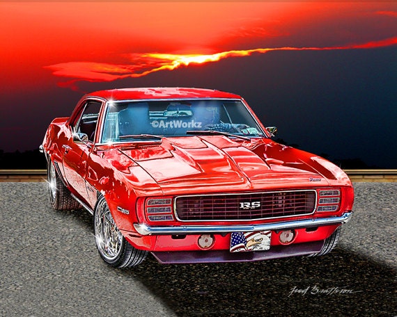 Muscle Car 1969 Chevrolet Camaro Classic Car print Hot