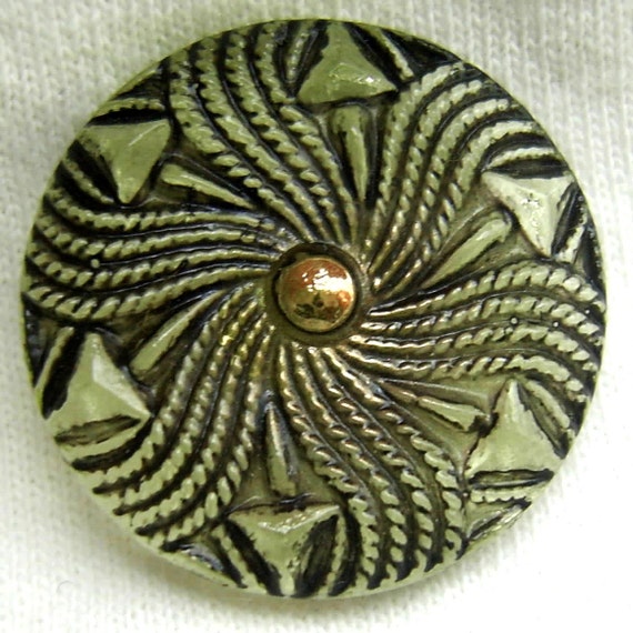 Czech Vaseline Glass Button Floral Motif w/ by ButtonOdyssey