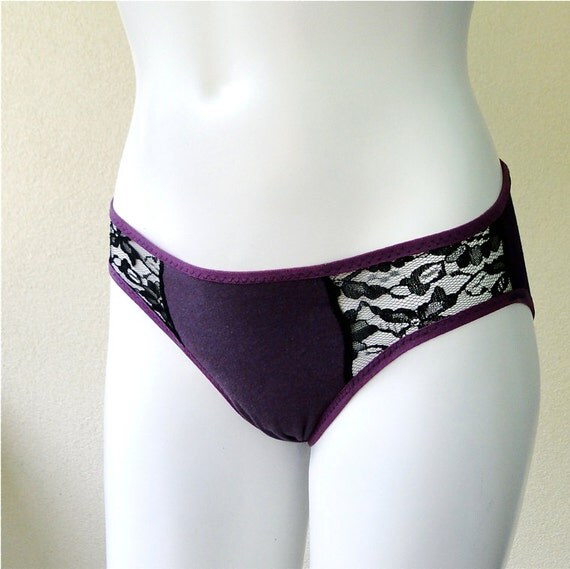 Organic cotton bikini eggplant black lace panties