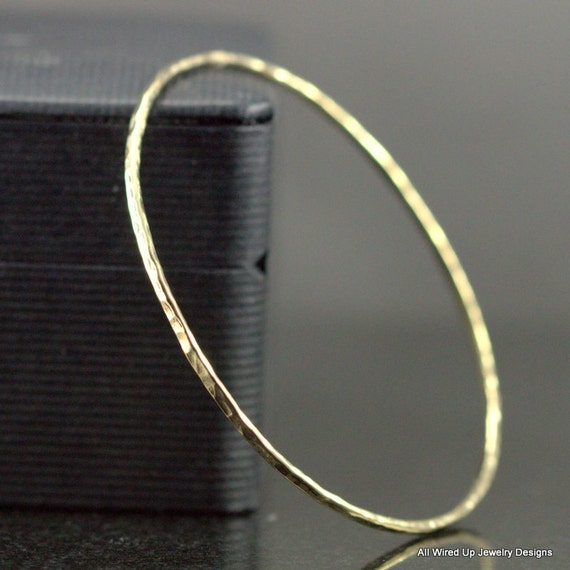 Solid 14k Gold Bangle Hammered 14k or 18k Gold Bangle