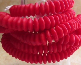 10x4mm Matte Opaque Red 7 Sided Czech Glass Rondel Beads - Qty 25 (BS398)