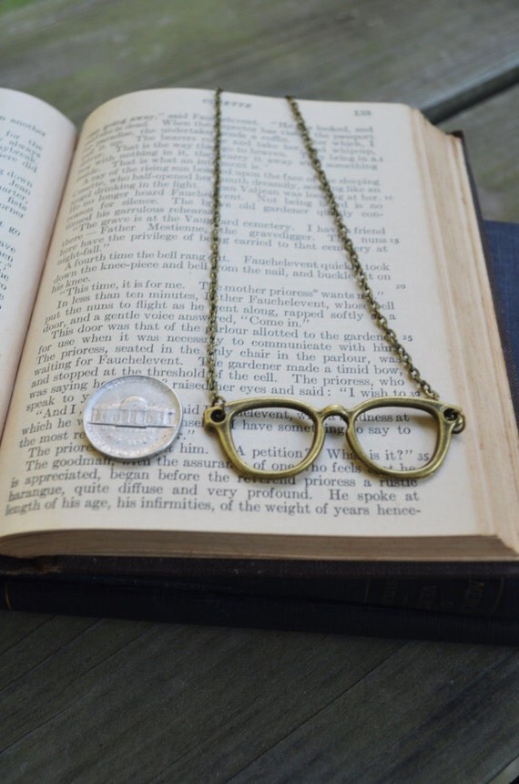 Nerdy Girl Necklace Antique Bronze Glasses Geekery
