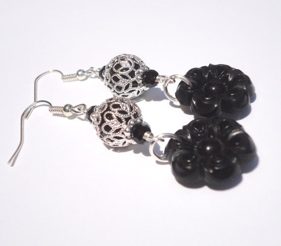 Gothic Black Button Earrings: Decorative Black by astraeadesigns