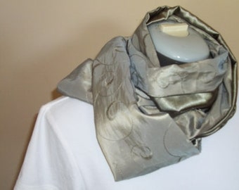 Reversible Scarf ~ Satin Scarf ~ Taffeta Scarf ~ Sage Green Scarf ~ Embroidered Scarf