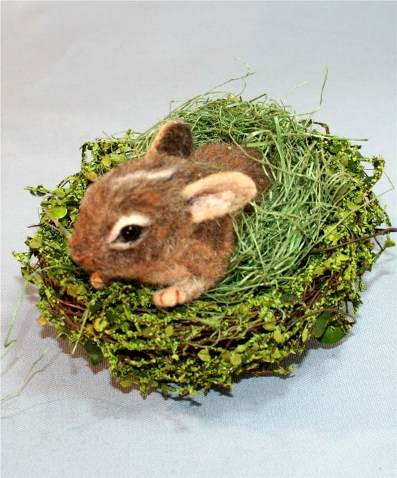 OOAK Needle felted Spring 2 week old Baby Cottontail Bunny