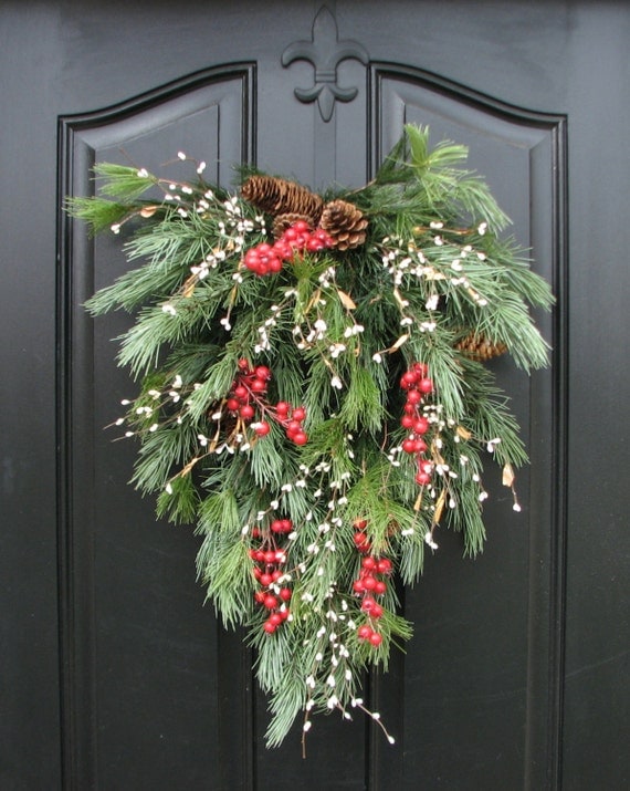 Holiday Swag Wreath - Christmas Pine, Berries and Pinecones Swag for Your Front Door