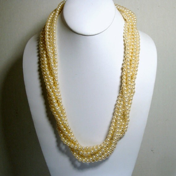 6 Strand White Pearl LONG Necklace Wear it Twisted or Loose