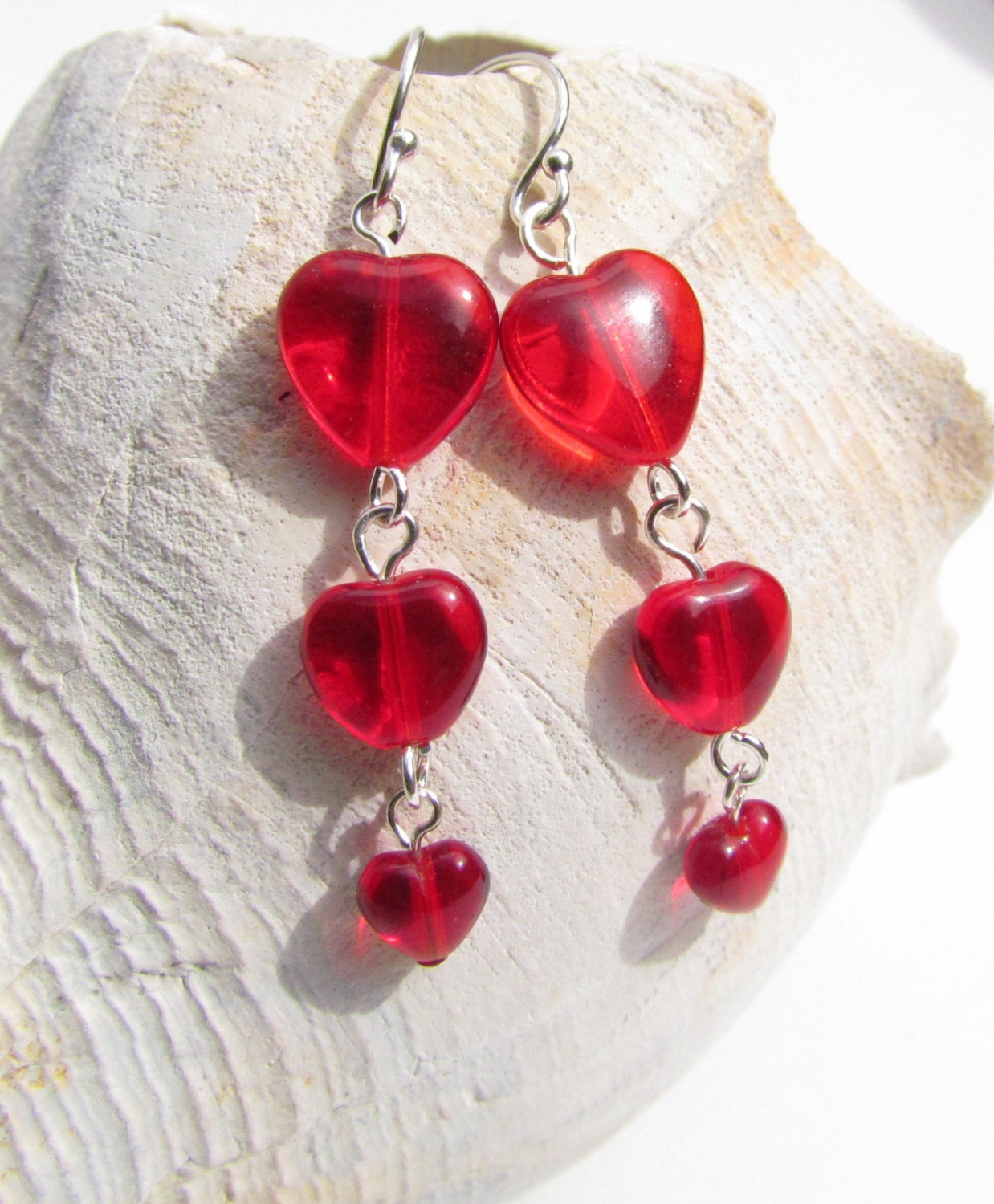 Red Heart Beaded Earrings Handmade by Harleypaws SRAJD