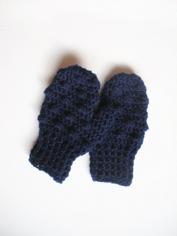Crochet Toddler Mittens in Navy Blue Bobbles ready to by luvbuzz