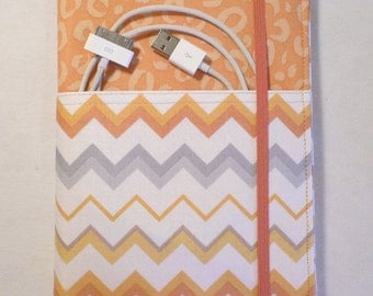 Kindle cover Hardcover, Kindle Paperwhite Cover, iPad Mini, (New Outside Pockets) Orange Chevron