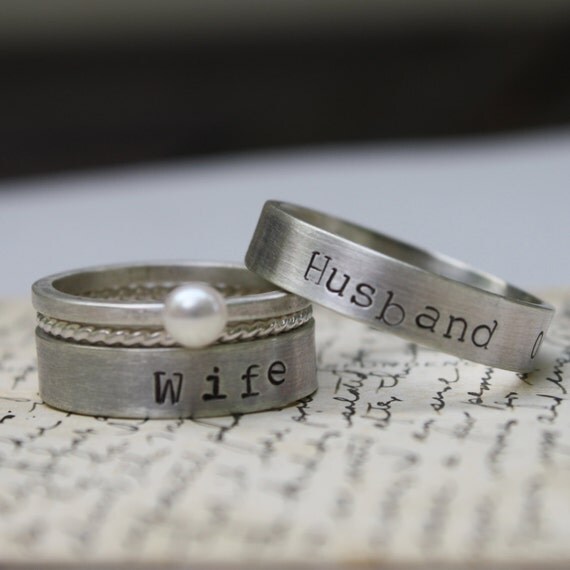 Wedding Bands Sterling Silver Personalized Husband and Wife