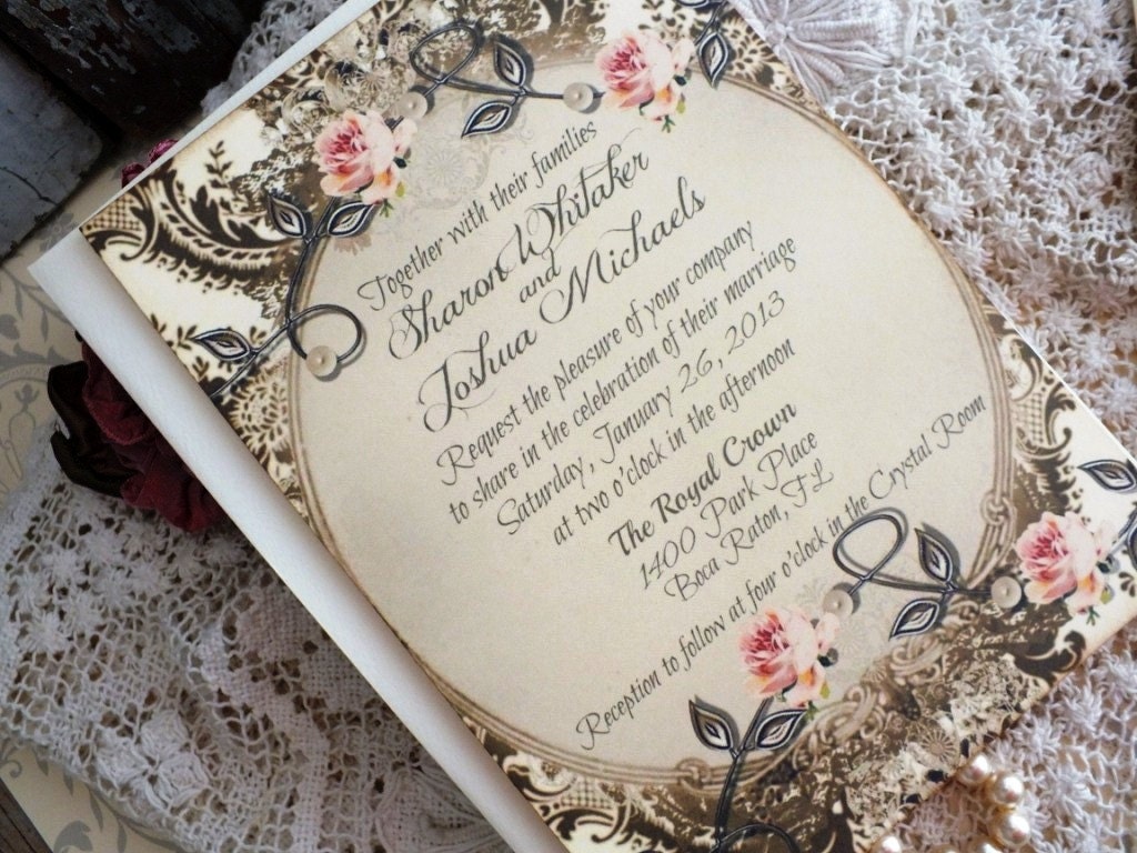 Romantic Elegant Vintage Wedding Invitation Pocketfold