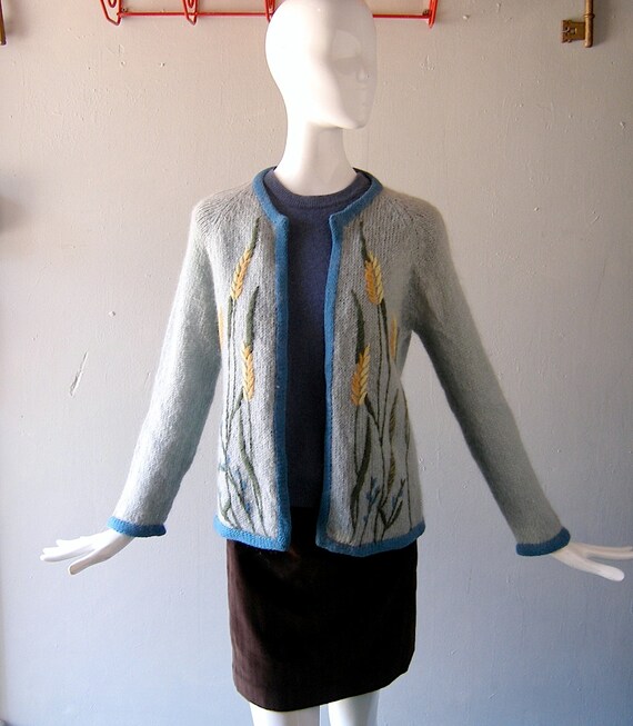 Flower embroidered mohair cardigan sweater by CoolVintageFinds