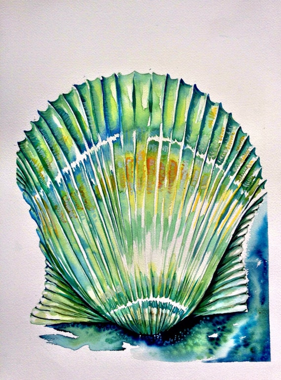 Scallop Seashell Original Watercolor Painting