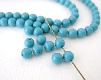 Glass Vintage Beads Blue Turquoise Czech Round 6mm vgb0599 (30)