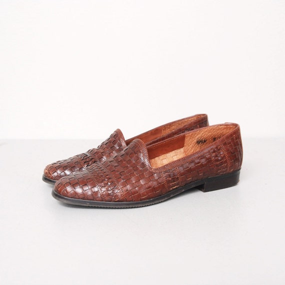 woven leather loafers 1980s flats brown woven leather loafers by oldfaithfulvintage woven leather loafers 1980s flats brown woven leather loafers by oldfaithfulvintage
