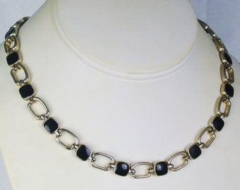 Vintage Silver Tone Metal and Black Enamel Choker Necklace