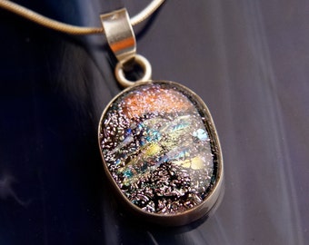 Handmade Dichroic Fused Glass and Sterling Silver .925 Pendant Necklace