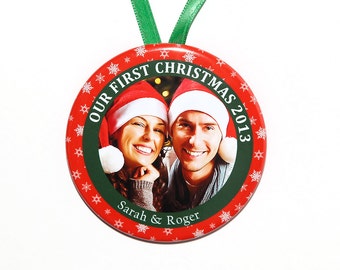 Our First Christmas Ornament - personalized with your names and photo - C47