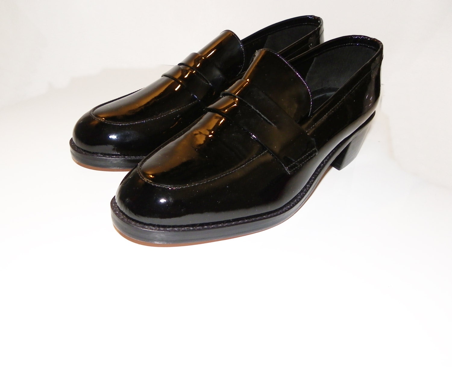 Items similar to Black Patent Leather Penny Loafers size 8.5 narrow or ...