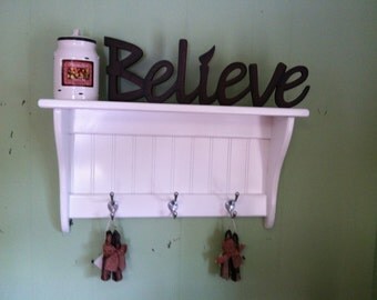 Coat Rack Display Shelf Wood Wall Shelf Country Coat Rack 24" Wide White