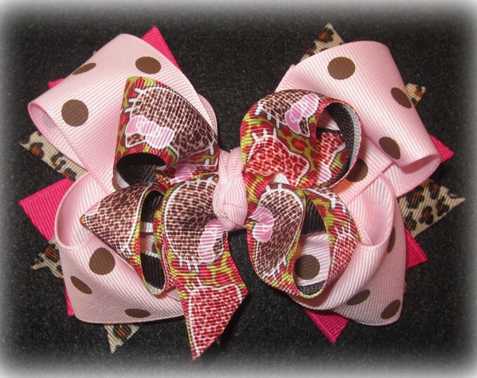 Girls boutique bow, girls hairbows, Leopard hair bow, Leopard Kitten bow, Boutique Hair Bow, Pink Dot bow, Toddler Bows, baby bows, big bows