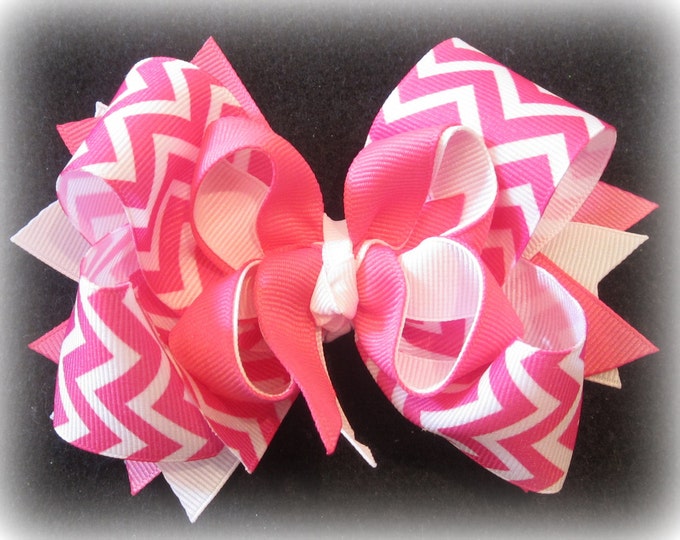 PINK Chevron Hair Bow, Boutique Hair Bow, Chevron Hair Bow, Pink Hairbow, Girls Hairbows, Large Hairbow, 5 inch Bows, Baby headband, Toddler