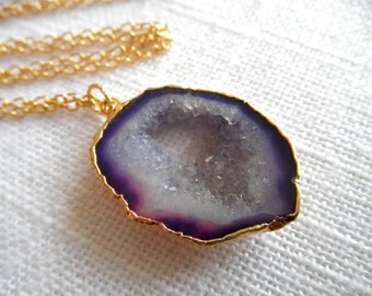 Purple agate necklace - gold necklace - purple necklace - agate necklace - D R U Z Y 231
