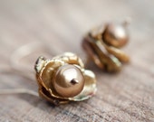 Dangle Earrings14K Goldfilled Organic Keishi Petal Pearls Brown Keshi terracotta rustic organic design