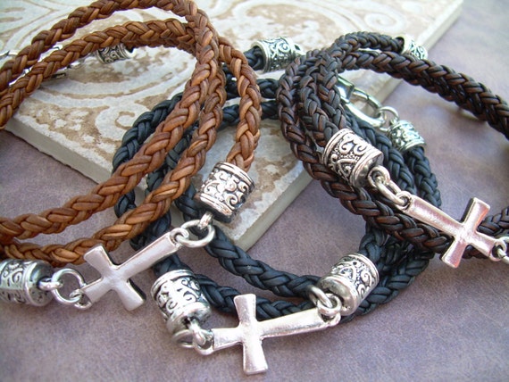 Leather Bracelet Cross Bracelet Cross Religious Gift Mens