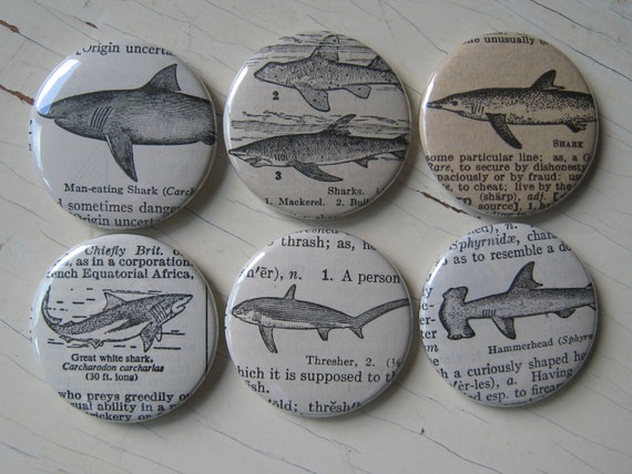 Shark Week Vintage Dictionary Magnet Set of 6