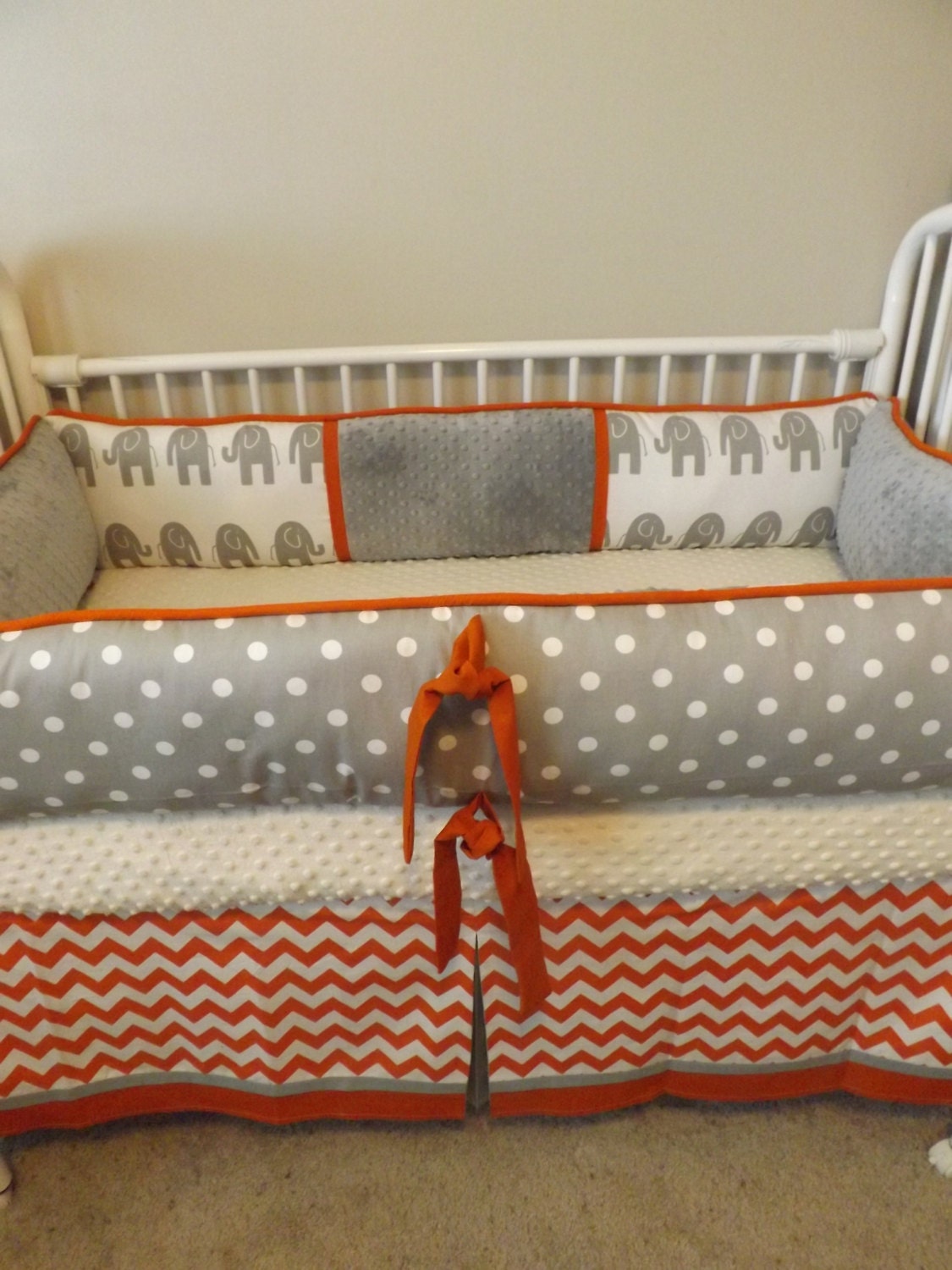 Baby bedding Crib set with Orange Chevron and Gray Chevron