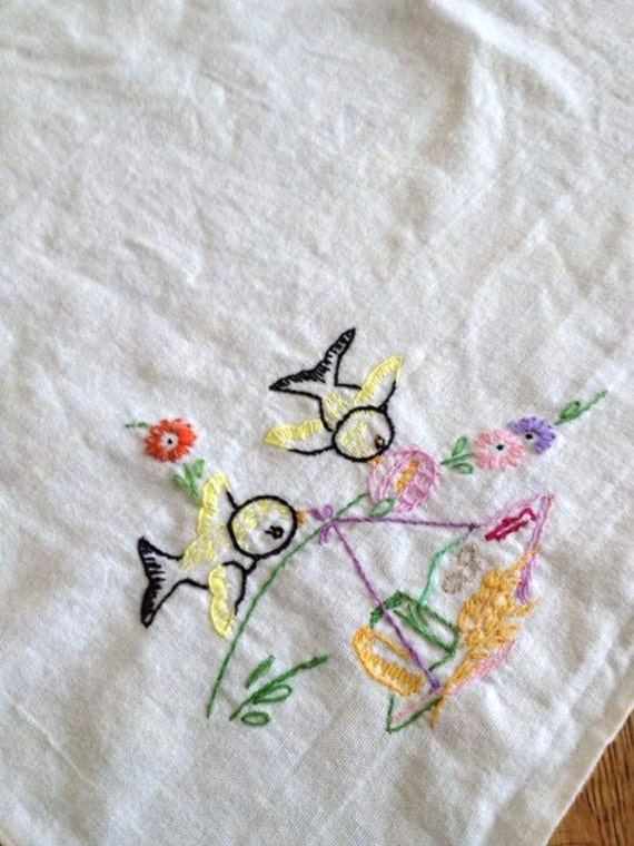 2 Vintage Embroidered Baby Receiving Blanket