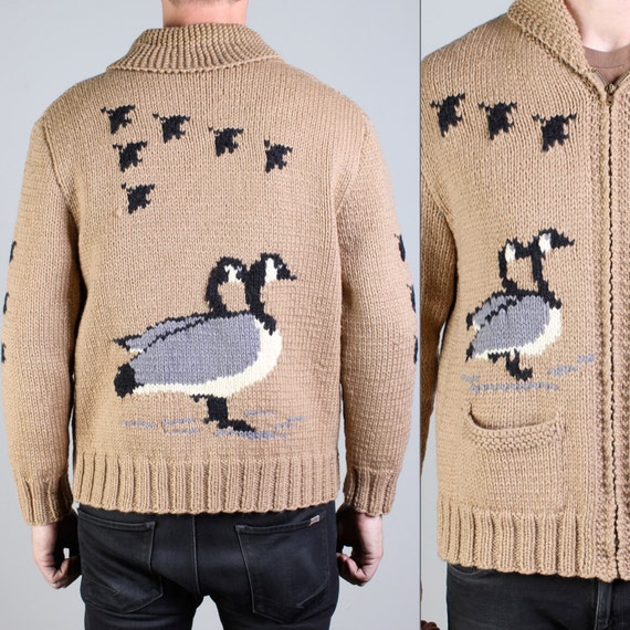 vintage DUCK GEESE wool COWICHAN sweater jacket cardigan