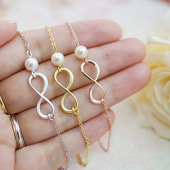 Infini et Swarovski Perle Collier, collier infini, cadeau de demoiselle 