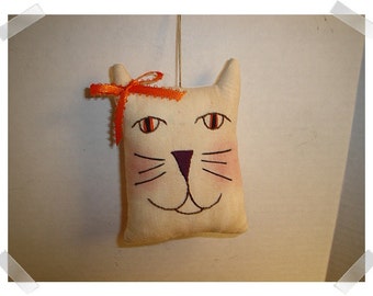 Cat Ornament/ Muslin Fabric /Hand Embroidered/Handmade*
