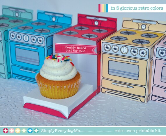 Retro Oven SIX bun in the oven cupcake box by SimplyEverydayMe