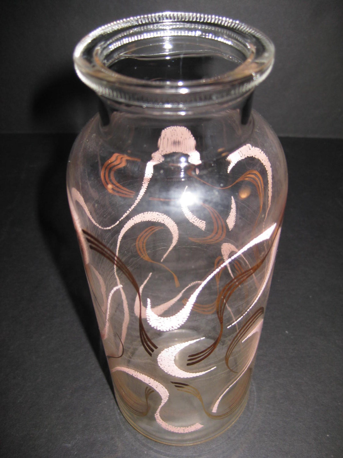 Retro 1960s Pink and Gold Swirl Glass Vase Carafe by TheRetroLife