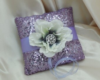 Lavender Purple Sequin Anemone Ring Bearer Pillow