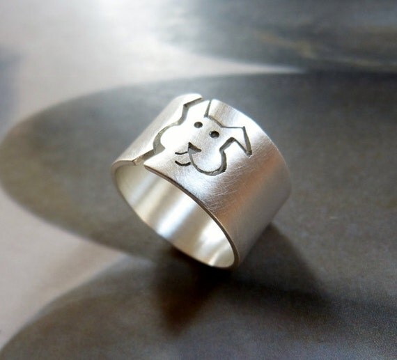 Dog ring Sterling silver ring wide band personalized pet