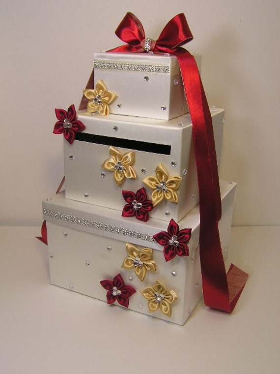 Ivory Red and Gold Wedding Card Box Gift Card Box by